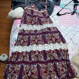 Entro Burgundy and Multicolor Patterned Dress